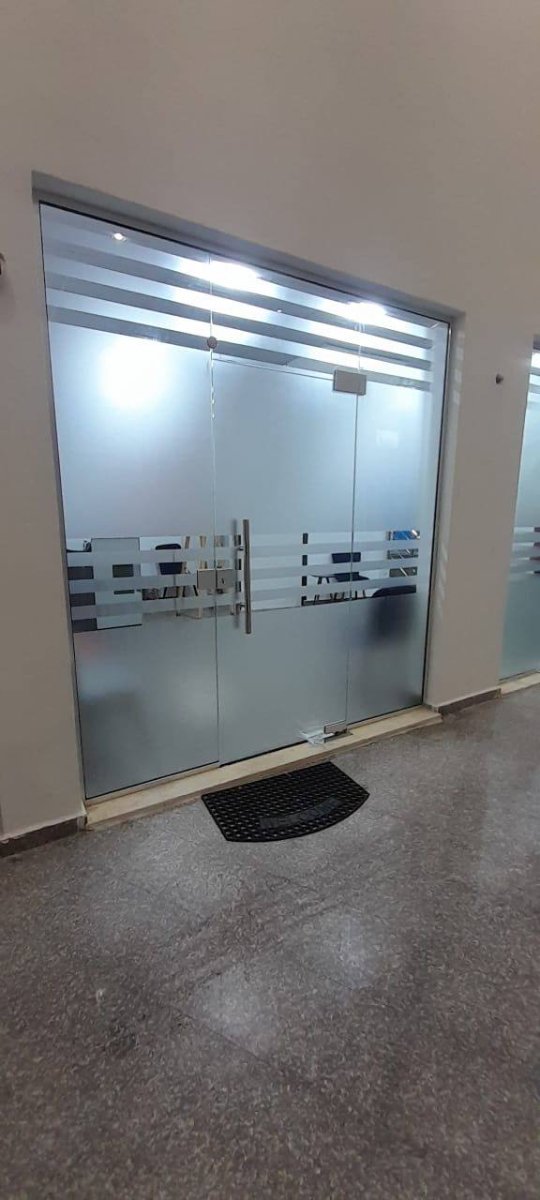 Glass shower partition in luxury bathroom